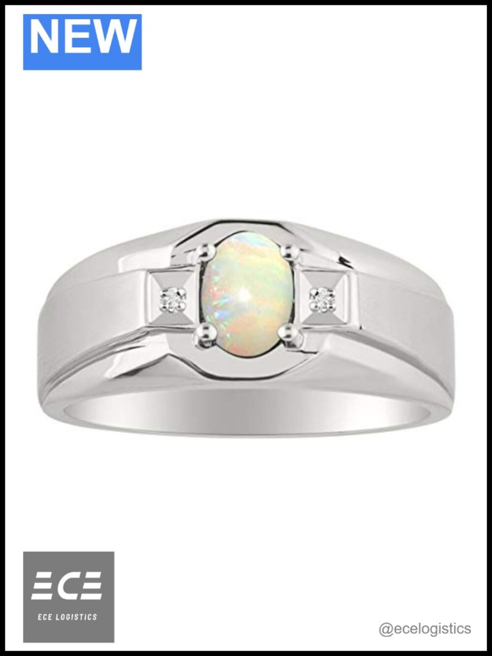 Sterling Silver Oval Gemstone Diamond Ring Classic Men's Birthstone